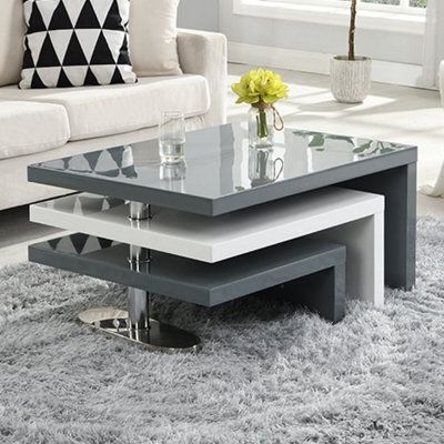 Furniture in Fashion Design Rotating High Gloss Coffee Table In Grey And White - image 1