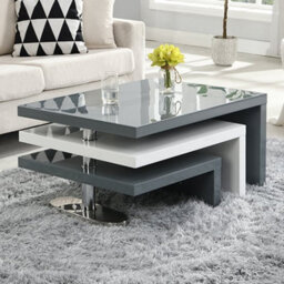 Furniture in Fashion Design Rotating High Gloss Coffee Table In Grey And White - thumbnail 1