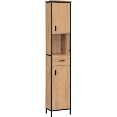Narrow Tall Bathroom Cabinet With Adjustable Shelves - 30X180Cm - Black Oak - image 1