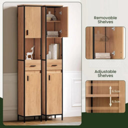 Narrow Tall Bathroom Cabinet With Adjustable Shelves - 30X180Cm - Black Oak - thumbnail 4
