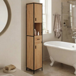 Narrow Tall Bathroom Cabinet With Adjustable Shelves - 30X180Cm - Black Oak - thumbnail 6