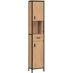 Narrow Tall Bathroom Cabinet With Adjustable Shelves - 30X180Cm - Black Oak - thumbnail 1
