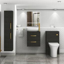 Royal Bathrooms 500mm Hale Black 2 Drawer Wall Mounted Bathroom Vanity Unit With Basin & Elva Countertop Sinkwith Brushed Brass Handle - thumbnail 2