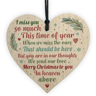 Red Ocean Memorial Christmas Poem Tree Decoration Bauble Wooden Heart Plaque Quote Heaven Friendship Family Gifts - image 1