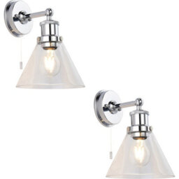 Loops 2 Pack Ip44 Bathroom Wall Light - Chrome Plated Clear Coned Glass Shade - 10W Led E27 - thumbnail 1
