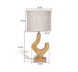 Solid Wood Table Lamp With Fabric Shade Natural Finish Artistic Asymmetrical Base For Living Room Or Bedroom - thumbnail 6