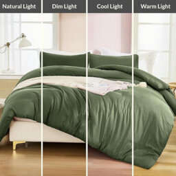 Ameha Plain Dyed Duvet Cover Complete Set With Matching Fitted Sheet & Pillowcase Microfiber Double Olive Green - thumbnail 8