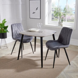Core Products Aspen Grey Oak Effect 80Cm Square Dining Table With 2 Grey Fabric Diamond Stitch Design Chairs