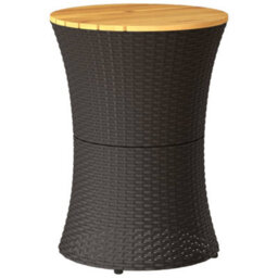 Berkfield Garden Side Table Drum Shape Black Poly Rattan And Solid Wood - thumbnail 6