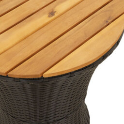 Berkfield Garden Side Table Drum Shape Black Poly Rattan And Solid Wood - thumbnail 8