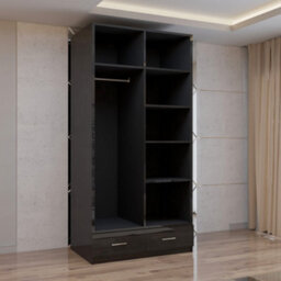 Sliding Wardrobes 4 u LTD Modern High Gloss Hinged Wardrobe With Mirror - 2, 3 Or 4 Doors And Built-In Drawers (Black,90Cm) - thumbnail 4