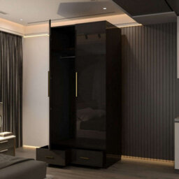 Sliding Wardrobes 4 u LTD Modern High Gloss Hinged Wardrobe With Mirror - 2, 3 Or 4 Doors And Built-In Drawers (Black,90Cm) - thumbnail 2