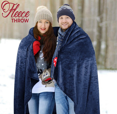 Ameha Fleece Plain Blanket, Lightweight & Reversible Throw For Travel, Bed & Sofa Blanket, Navy Single 130X150Cm - image 1