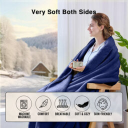 Ameha Fleece Plain Blanket, Lightweight & Reversible Throw For Travel, Bed & Sofa Blanket, Navy Single 130X150Cm - thumbnail 5