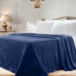 Ameha Fleece Plain Blanket, Lightweight & Reversible Throw For Travel, Bed & Sofa Blanket, Navy Single 130X150Cm - thumbnail 3