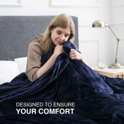 Ameha Fleece Plain Blanket, Lightweight & Reversible Throw For Travel, Bed & Sofa Blanket, Navy Single 130X150Cm - thumbnail 4