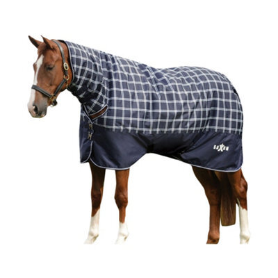 "Saxon Defiant Combo Neck Plaid Midweight Horse Turnout Rug Navy (6 3"")" - image 1