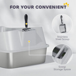 Pawhut Xxl Stainless Steel Cat Litter Box With High Sides, 70 X 50 X 30 Cm - thumbnail 8
