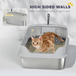 Pawhut Xxl Stainless Steel Cat Litter Box With High Sides, 70 X 50 X 30 Cm - thumbnail 6