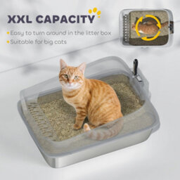 Pawhut Xxl Stainless Steel Cat Litter Box With High Sides, 70 X 50 X 30 Cm - thumbnail 5