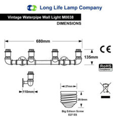 Long Life Lamps Company Vintage Industrial Steampunk Rustic Waterpipe Wall Light M0038 - thumbnail 2