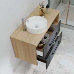 Probaty Bathrooms 990X460mm Vanity Unit Anthracite And Wood Color Mdf,wall Mounted,2 Drawers With Ceramic Basin(Wavy Patterns) - thumbnail 3
