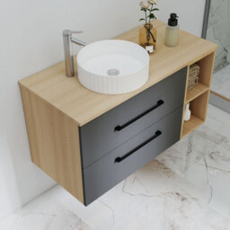 Probaty Bathrooms 990X460mm Vanity Unit Anthracite And Wood Color Mdf,wall Mounted,2 Drawers With Ceramic Basin(Wavy Patterns) - thumbnail 4