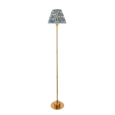 Luminosa Lighting Luminosa Burley Rechargeable Brushed Aged Brass Plate Floor Lamp With Marlin Blue Fabric Ripple Shade 25Cm Integrated Led - image 1