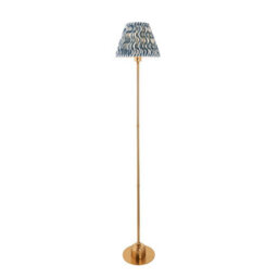 Luminosa Lighting Luminosa Burley Rechargeable Brushed Aged Brass Plate Floor Lamp With Marlin Blue Fabric Ripple Shade 25Cm Integrated Led