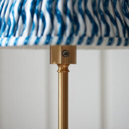 Luminosa Lighting Luminosa Burley Rechargeable Brushed Aged Brass Plate Floor Lamp With Marlin Blue Fabric Ripple Shade 25Cm Integrated Led - thumbnail 4