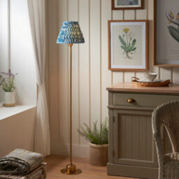 Luminosa Lighting Luminosa Burley Rechargeable Brushed Aged Brass Plate Floor Lamp With Marlin Blue Fabric Ripple Shade 25Cm Integrated Led - thumbnail 2
