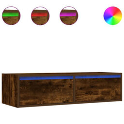 Berkfield Durable Tv Cabinet With Led Lights Smoked Oak 100X35.5X25 Cm - thumbnail 1