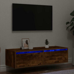 Berkfield Durable Tv Cabinet With Led Lights Smoked Oak 100X35.5X25 Cm - thumbnail 2