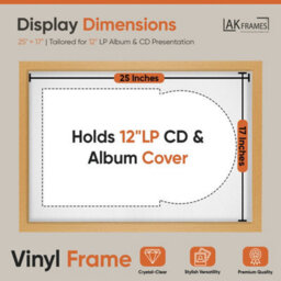 "AK Frames 25X17"" Country Pine Modern Vinyl Record Frame With White Mount For 12 Inch Lp Cover & Disc - Overlapped Design" - thumbnail 2