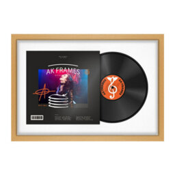"AK Frames 25X17"" Country Pine Modern Vinyl Record Frame With White Mount For 12 Inch Lp Cover & Disc - Overlapped Design" - thumbnail 1