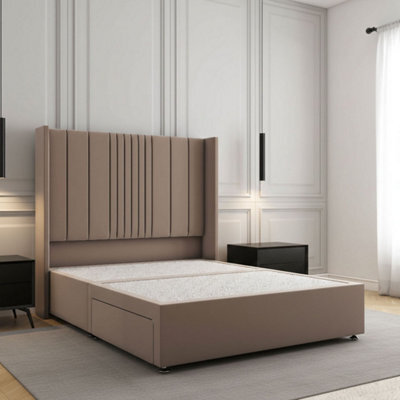 REGIONAL FURNISHINGS Mink Plush Velvet Divan Bed Set Upholstered 54Inch Headboard 2Drawers Footend & No Mattress In Double King 4Ft 6Ft Sizes - image 1