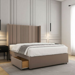 REGIONAL FURNISHINGS Mink Plush Velvet Divan Bed Set Upholstered 54Inch Headboard 2Drawers Footend & No Mattress In Double King 4Ft 6Ft Sizes - thumbnail 2