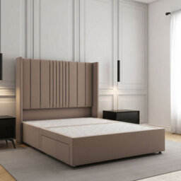 REGIONAL FURNISHINGS Mink Plush Velvet Divan Bed Set Upholstered 54Inch Headboard 2Drawers Footend & No Mattress In Double King 4Ft 6Ft Sizes