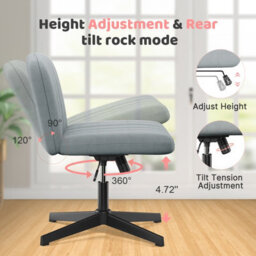 Onemill Stylish Armless Office Chair With Height Adjustable, Wide Seat, Perfect For Home Office And Bedroom-Grey - thumbnail 2