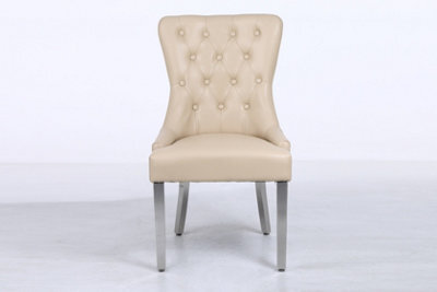 Modernique A Pair Cream Leather Aire Tuffted Metal Knocker Back Dining Chairs With Solid Chrome Legs - image 1