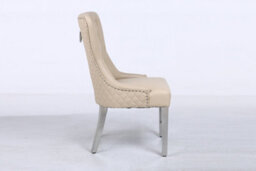 Modernique A Pair Cream Leather Aire Tuffted Metal Knocker Back Dining Chairs With Solid Chrome Legs - thumbnail 2