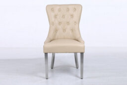 Modernique A Pair Cream Leather Aire Tuffted Metal Knocker Back Dining Chairs With Solid Chrome Legs - thumbnail 1