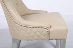 Modernique A Pair Cream Leather Aire Tuffted Metal Knocker Back Dining Chairs With Solid Chrome Legs - thumbnail 3