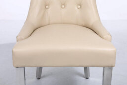 Modernique A Pair Cream Leather Aire Tuffted Metal Knocker Back Dining Chairs With Solid Chrome Legs - thumbnail 6