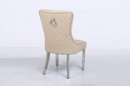 Modernique A Pair Cream Leather Aire Tuffted Metal Knocker Back Dining Chairs With Solid Chrome Legs - thumbnail 4
