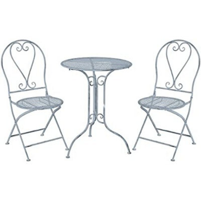 Glamhaus Garden Bistro Set 3 Piece Outdoor Metal Foldable Patio Balcony Furniture Shabby Chic - Toulouse Antique Blue - image 1