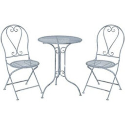 Glamhaus Garden Bistro Set 3 Piece Outdoor Metal Foldable Patio Balcony Furniture Shabby Chic - Toulouse Antique Blue