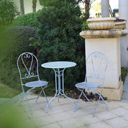 Glamhaus Garden Bistro Set 3 Piece Outdoor Metal Foldable Patio Balcony Furniture Shabby Chic - Toulouse Antique Blue - thumbnail 5