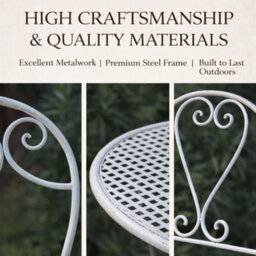 Glamhaus Garden Bistro Set 3 Piece Outdoor Metal Foldable Patio Balcony Furniture Shabby Chic - Toulouse Antique Blue - thumbnail 8