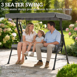 Outsunny 3-Seater Garden Swing Seat, Outdoor Swing Chair With Canopy, Grey - thumbnail 6